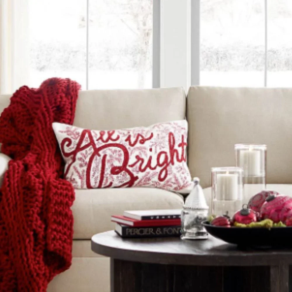 Pottery Barn All is Bright Embroidered Lumbar Throw Pillow Cover